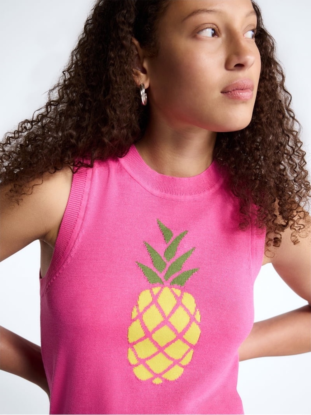 NWT Free Assembly Sleeveless Pink Pineapple Knit Classic Shell Sweater Top